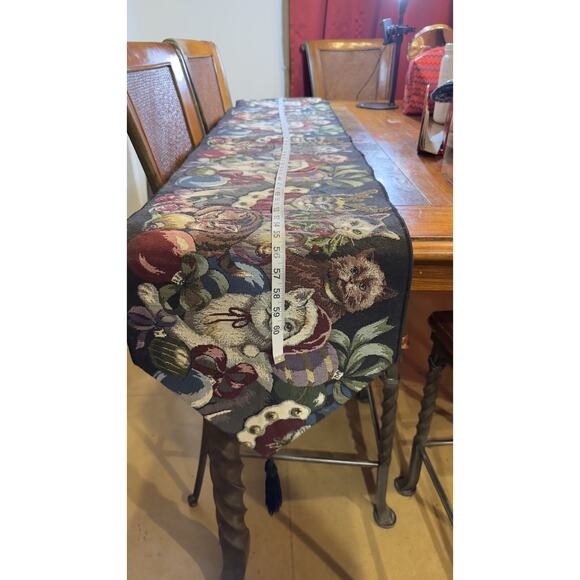 Christmas Cats Table Runner Whimsical Kitty Curious Cat 68” x 13" Tapestry Black - Picture 2 of 6